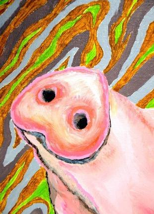 Свинья на холсте масляные краски1 фото