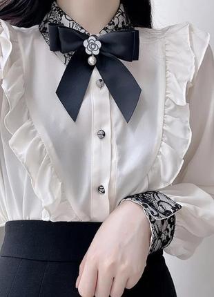 Блуза с бантиком и кружевом в стиле лоза2 фото