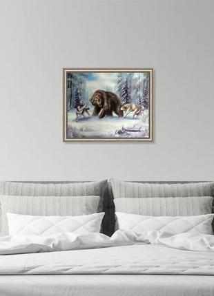 Картина, охота на медведя, 50х40 см. живопись на холсте, отличный подарок, декор интерьера6 фото