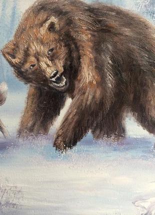 Картина, охота на медведя, 50х40 см. живопись на холсте, отличный подарок, декор интерьера4 фото