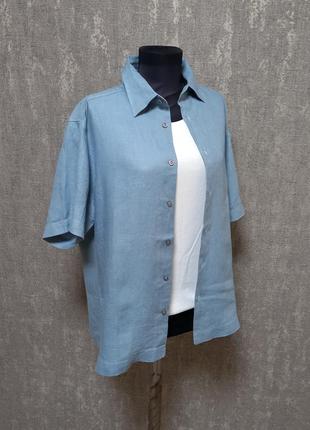 Сорочка, шведка з коротким рукавом лляна 100%льон ,бренд paul berman, легка ,літня.6 фото