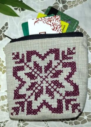 Кошелек-косметичка с вышивкой - льняной кошелек - дорожный органайзер или эко-кошелек