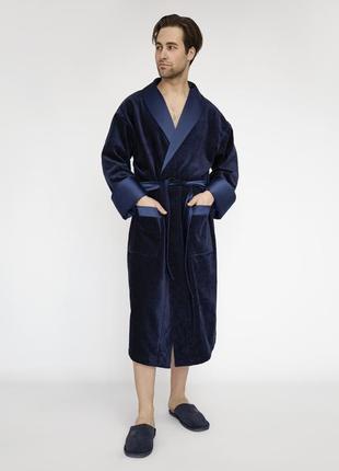 Махровый халат синий, мужской 120 см., halateria