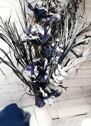 Букет зимний интерьерный с сухоцветами в синих и серых тонах10 фото