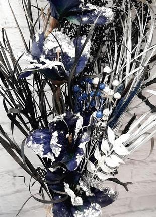 Букет зимний интерьерный с сухоцветами в синих и серых тонах5 фото