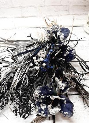 Букет зимний интерьерный с сухоцветами в синих и серых тонах3 фото