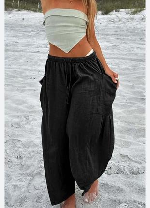 Frequeence льняные широкие дизайнерские брюки бохо на любимый размер1 фото