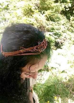 Медный обруч гребень для волос с натуральным камнем молдавит7 фото