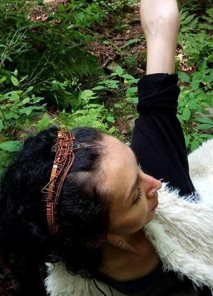 Медный обруч гребень для волос с натуральным камнем молдавит9 фото