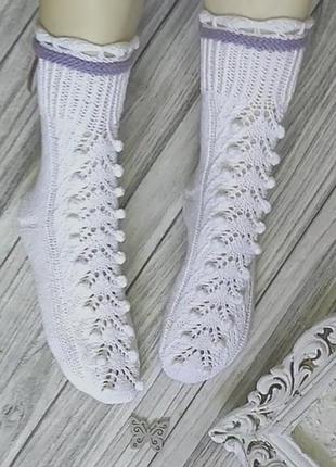 Носки из хлопка - белые ажурные хлопковые носочки - вязаные носочки из хлопка7 фото
