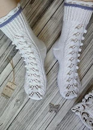 Носки из хлопка - белые ажурные хлопковые носочки - вязаные носочки из хлопка3 фото