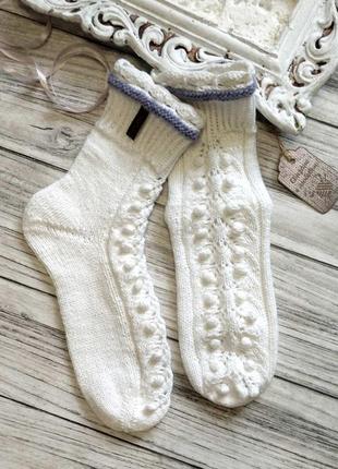 Носки из хлопка - белые ажурные хлопковые носочки - вязаные носочки из хлопка10 фото