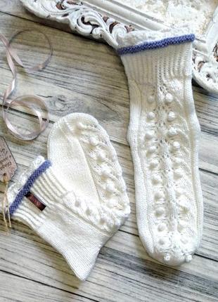 Носки из хлопка - белые ажурные хлопковые носочки - вязаные носочки из хлопка2 фото