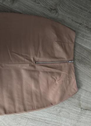 Кожаная женская юбка, размер s, бежевая, missguided3 фото