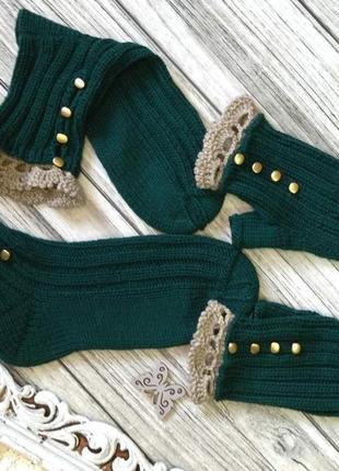 Набір для подарунка смарагд - вовняні шкарпетки + в'язані мітенки - оригінальний подарунок дівчині5 фото