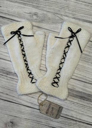 Вязаные женские митенки - белые митенки со шнуровкой - для подарка девушке