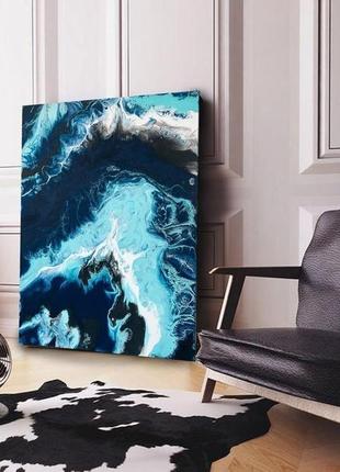 Темная стильная абстракция "шторм" 40х50 см интерьерная картина акрил холст море океан1 фото