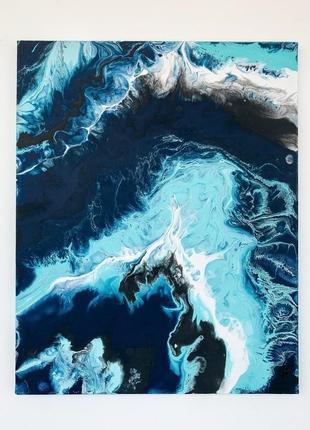 Темная стильная абстракция "шторм" 40х50 см интерьерная картина акрил холст море океан2 фото