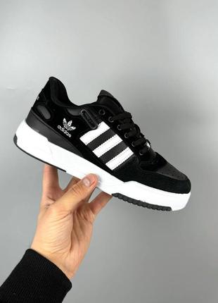 Мужские кроссовки адидас форум лоу чёрные с белым / adidas forum low black