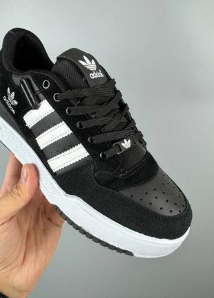 Мужские кроссовки адидас форум лоу чёрные с белым / adidas forum low black2 фото