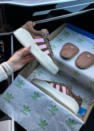 Женские кроссовки adidas campus x bad bunny brown pink 36-37-38-39-40-412 фото