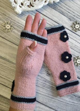 В'язані жіночі мітенки - рукавички без пальців - мітенки спицями - подарунки для дівчини - в'язані р3 фото