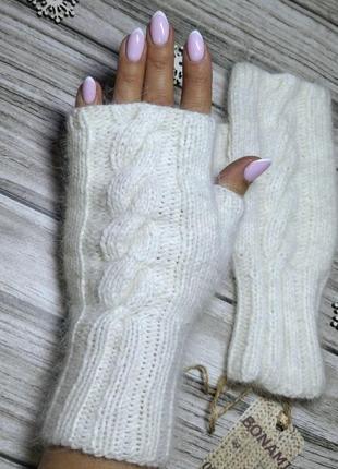 Женские шерстяные митенки пух норки -  зимние рукавички - оригинальный подарок6 фото