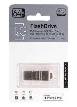 Флеш-драйв t&g 008 metal series usb 3.0 - lightning 64gb