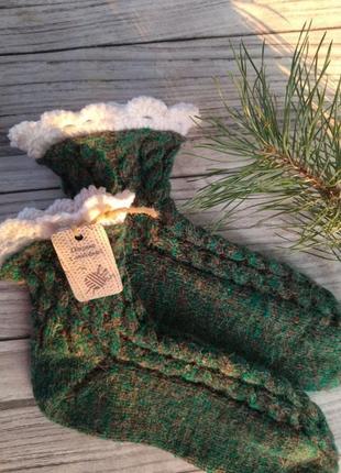 Шерстяные носки с ажурной оборкой - носки 41-42 размер - идея для подарка