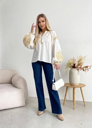 Жіноча якісна біла вишиванка вишита блуза блузка українська сорочка з вишивкою колоски2 фото
