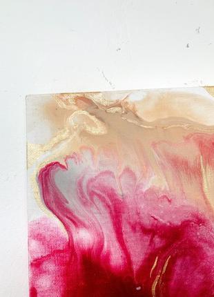 Яскрава стильна абстракція "рубін" 40х50 см інтер'єрна картина акрил золото полотно рожевий червоний5 фото