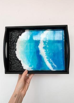 Темний стильний сервірувальний підніс море епоксидною смолою resin art2 фото