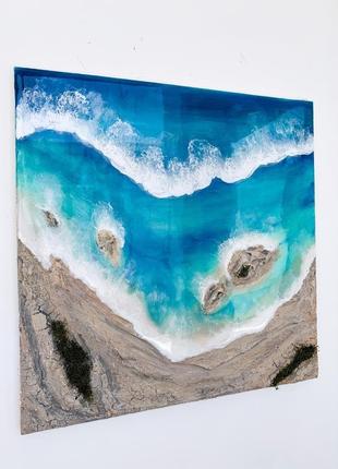 Інтер'єрна картина епоксидною смолою море resin art подарунок реалістичне море абстракція2 фото