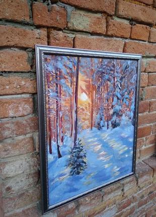 Картина маслом зимний лес4 фото