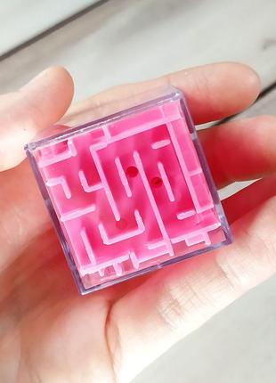 Дитяча головоломка "кубик-лабіринт" міні, рожева1 фото