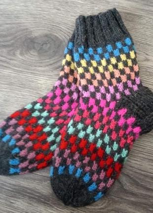 Теплі домашні шкарпетки з комбінованої пряжі. розмір 37-38  матеріал: вовняна пряжа 801 фото