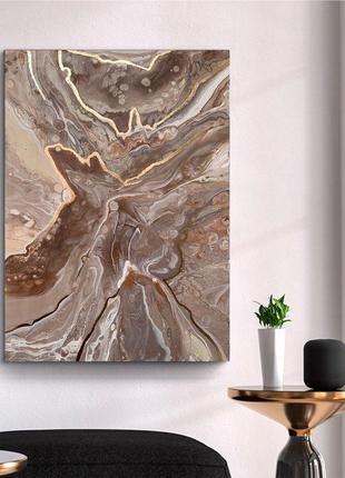 Картина "энергия земли" размер 70х100 см абстракция поталь коричнева золото холст подарок офис акрил3 фото