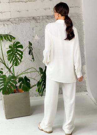 Легкий костюм двійка сорочка + штани на літо, жіночий костюм креп жатка4 фото