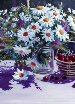 Картина маслом живопис квіти ромашки