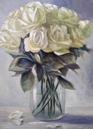 Картина маслом живопись белые розы1 фото