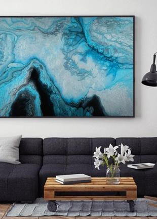 Інтер'єрна картина рідким акрилом "блакитні хвилі"1 фото
