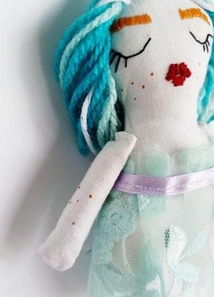 Інтер'єрна лялька-фея сплюшка в плаття вишивка, розпис по тканині3 фото