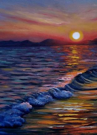 Картина маслом живопись закат на море