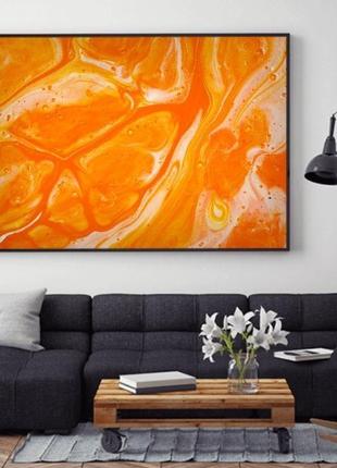 Интерьерная картина жидким акрилом "оранжевая абстракция"