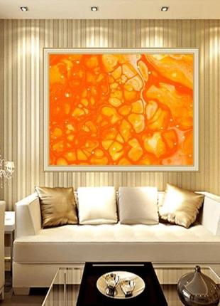 Интерьерная картина жидким акрилом "оранжевая абстракция"5 фото