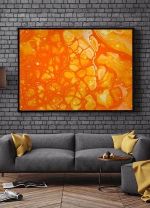 Інтер'єрна картина рідким акрилом "помаранчева абстракція"2 фото