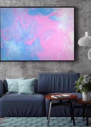Інтер'єрна картина рідким акрилом "рожево-блакитна романтична абстракція"3 фото