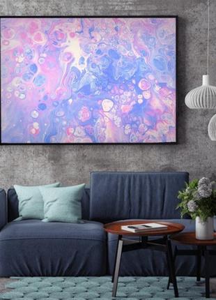 Интерьерная картина жидким акрилом "розово-сиреневая абстракция"3 фото