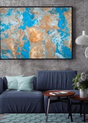 Интерьерная картина жидким акрилом "голубая абстракция"