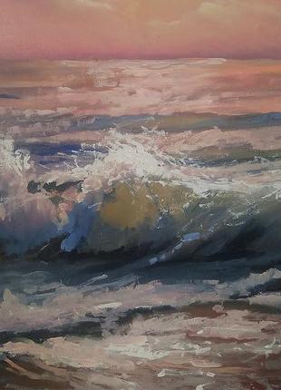 Картина закат море волны морской пейзаж живопись2 фото